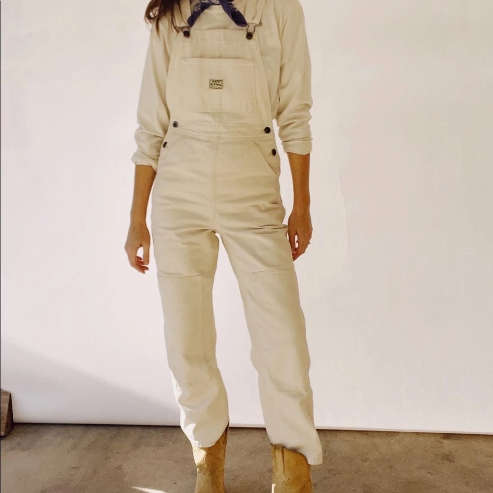 Hey Gang natural knee patch overalls, size 1 or xsmall